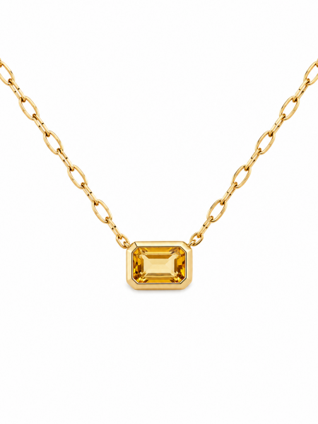 14K YELLOW GOLD EMERALD CUT CITRINE PENDANT