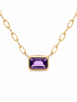 14K YELLOW GOLD EMERALD CUT AMETHYST PENDANT
