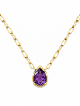 14K YELLOW GOLD BEZEL SET PEAR SHAPE AMETHYST PENDANT