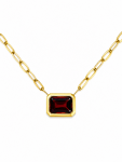 14K YELLOW GOLD EMERALD CUT BEZEL SET RHODOLITE GARNET PENDANT