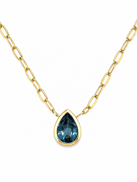 14K YELLOW GOLD BEZEL SET PEAR SHAPE LONDON BLUE TOPAZ PENDANT