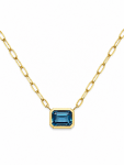 14K YELLOW GOLD EMERALD CUT BEZEL SET LONDON BLUE TOPAZ PENDANT