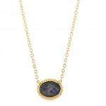 14K YELLOW GOLD  OVAL BLACK OPAL NECKLACE