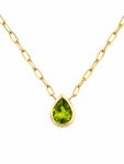 14K YELLOW GOLD BEZEL SET PEAR SHAPE PERIDOT PENDANT