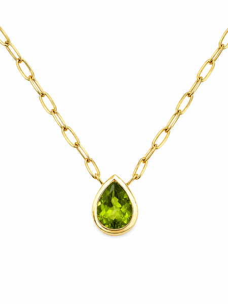 14K YELLOW GOLD BEZEL SET PEAR SHAPE PERIDOT PENDANT