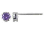 14K WHITE GOLD ROUND AMETHYST BEZEL SET EARRINGS