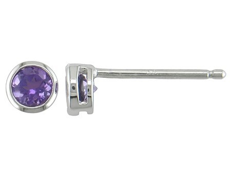 14K WHITE GOLD ROUND AMETHYST BEZEL SET EARRINGS
