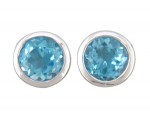 14K WHITE GOLD ROUND BLUE TOPAZ BEZEL SET EARRINGS