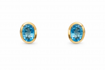 14K YELLOW GOLD BEZEL SET SWISS BLUE OVAL EARRINGS