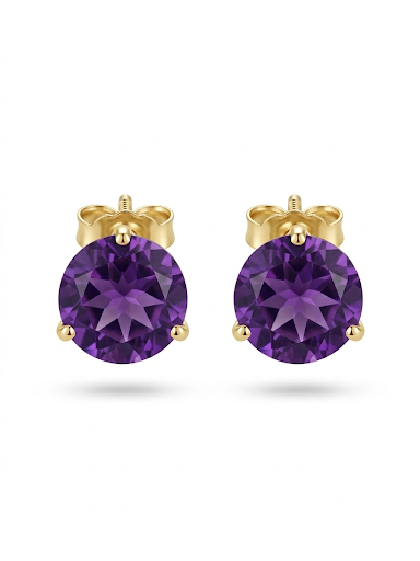 14K YELLOW GOLD ROUND AMETHYST MARTINI STUD EARRINGS