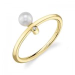 14K YELLOW GOLD DIAMOND AND CULTURED PEARL RING