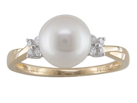 14K WHITE AND YELLOW GOLD DIAMOND & PEARL RING