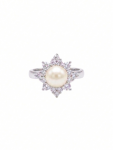 14K WHITE GOLD PEARL & DIAMOND RING