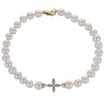 14K YELLOW GOLD 4 PETAL FLOWER DIAMOND & PEARL BRACELET