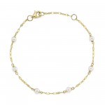14K YELLOW GOLD PEARL SPARKLE CHAIN BRACELET