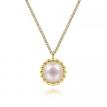 14K YELLOW GOLD FRESHWATER PEARL PENDANT WITH BEAD FRAME