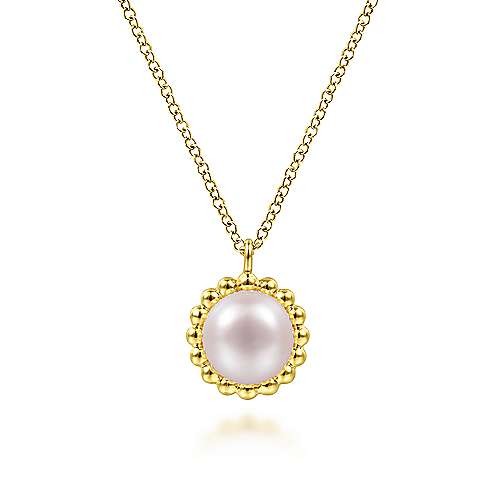 14K YELLOW GOLD FRESHWATER PEARL PENDANT WITH BEAD FRAME