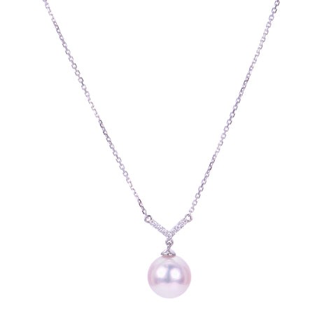 14K White Gold .04Ctw Diamond 8-8.5Mm Akoya Necklace