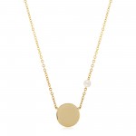 14K YELLOW GOLD ROUND DISC WITH ADJUSTABLE CLASP AND PEARL ACCENT