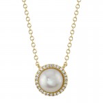 14K YELLOW GOLD DIAMOND CULTURED PEARL PENDANT .08CTW