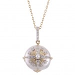 14K YELLOW GOLD DIAMOND AND COIN PEARL NECKLACE