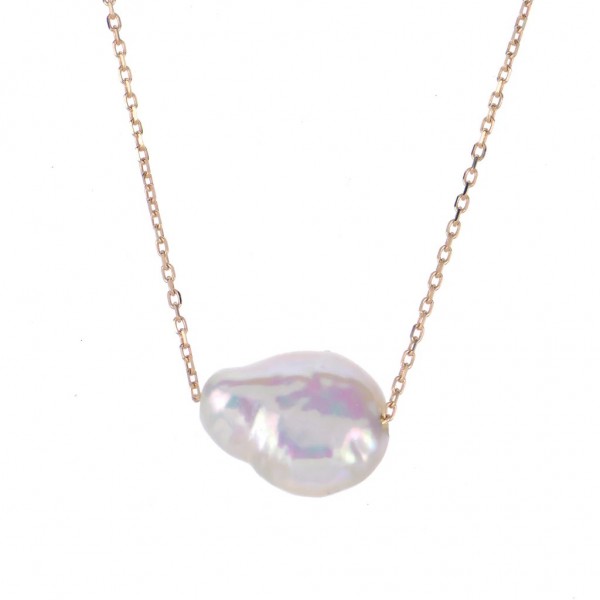 14K YELLOW GOLD KESHI FRESHWATER PEARL SOLITAIRE NECKLACE