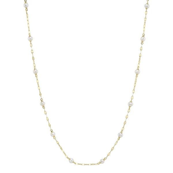 14K YELLOW GOLD CULTURED PEARL STATION NECKLACE