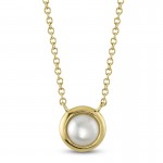 14K YELLOW GOLD CULTURED PEARL BEZEL NECKLACE
