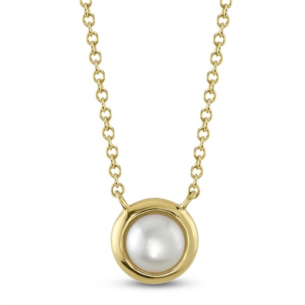 14K YELLOW GOLD CULTURED PEARL BEZEL NECKLACE