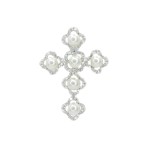 14K WHITE GOLD DIAMOND & PEARL CROSS