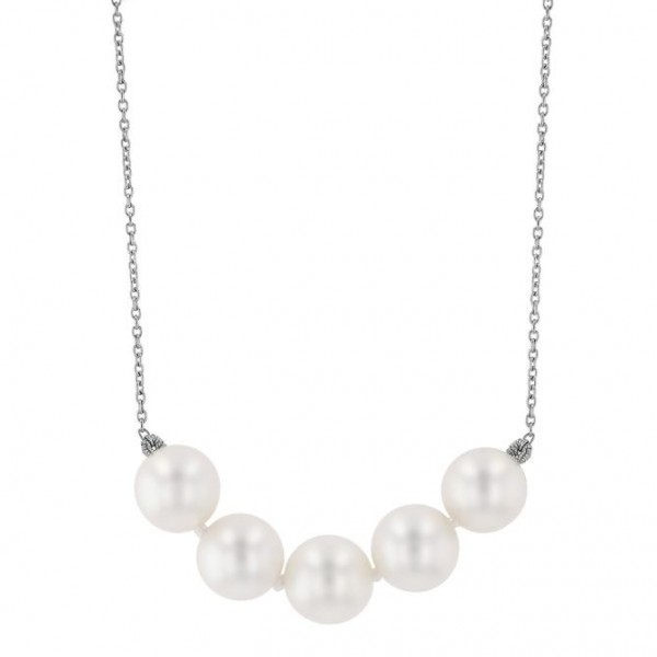 14K WHITE GOLD 5MM FIVE CULTURED PEARL STARTER NECKLACE