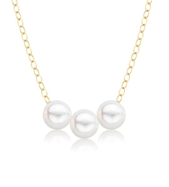 14K YELLOW GOLD 6MM PEARL STARTER NECKLACE WITH 3 PEARLS