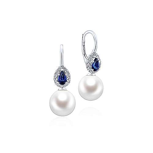 14K WHITE GOLD DIAMOND ANDPEARL HALO EARRINGS