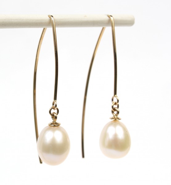 14K YELLOW GOLD PEARL THREADER EARRINGS