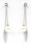 18K WHITE GOLD DIAMOND & PEARL DANGLE EARRINGS