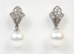 18K WHITE GOLD DIAMOND & PEARL EARRINGS