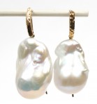 14K YELLOW GOLD BAROQUE PEARL DANGLE  EARRINGS