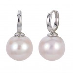 STERLING SILVER FRESHWATER PEARL HUGGIE HOOP EARRINGS
