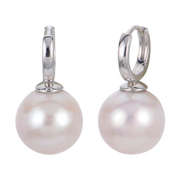 STERLING SILVER FRESHWATER PEARL HUGGIE HOOP EARRINGS