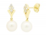 14K YELLOW GOLD DIAMOND PEARL EARRINGS