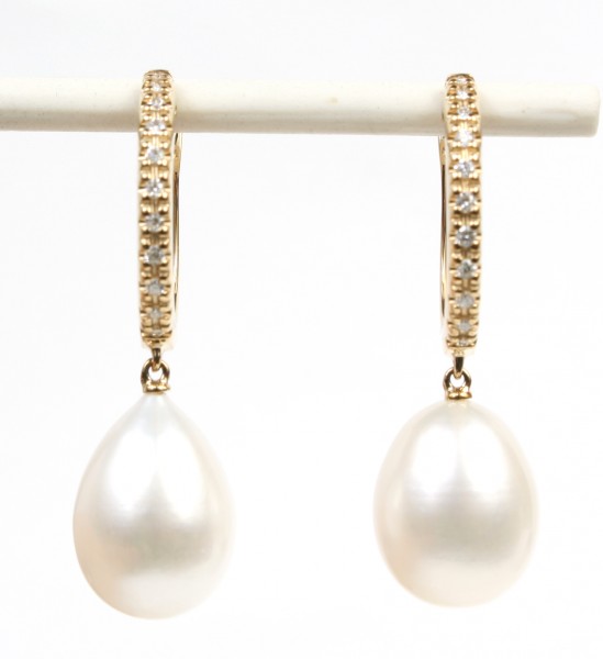 14K YELLOW GOLD DIAMOND & PEARL EARRINGS
