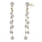 14K YELLOW GOLD FRESHWATER PEARL BEAD EARRINGS WITH A DOUBLE DROP