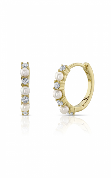14K YELLOW GOLD DIAMOND CULTURED PEARL HUGGIE EARRINGS