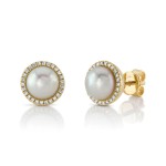 14K YELLOW GOLD DIAMOND CULTURED PEARL EARRINGS