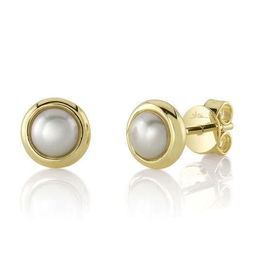 14K YELLOW GOLD CULTURED PEARL BEZEL STUD EARRINGS