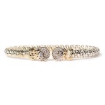 14K/STERLING SILVER DIAMOND 4MM OPEN BRACELET
