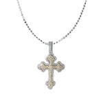 VAHAN STERLING SILVER & 14K  MEDIUM DIAMOND CROSS PENDANT