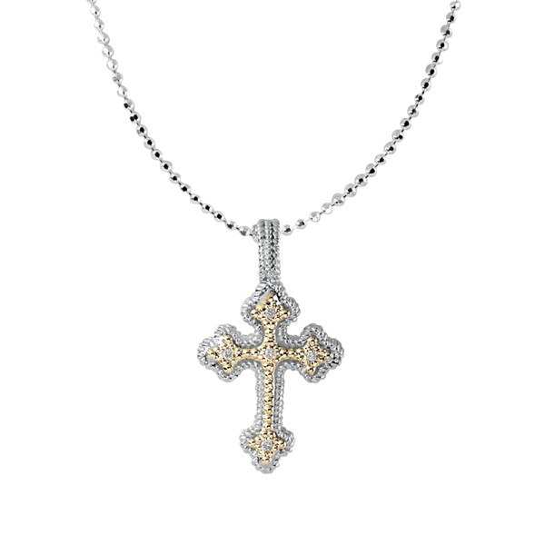 VAHAN STERLING SILVER & 14K  MEDIUM DIAMOND CROSS PENDANT