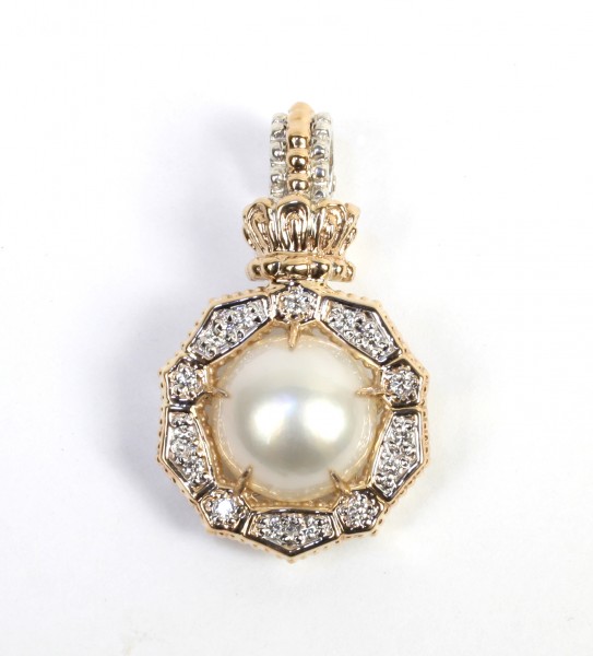 VAHAN STERLING SILVER & 14K DIAMOND AND MABE PEARL PENDANT/ENHANCER