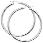 STERLING SILVER TUBE HOOP EARRINGS 3X50MM